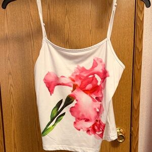 White Floral Print Spaghetti Strap Tank Top - Pink Bloom